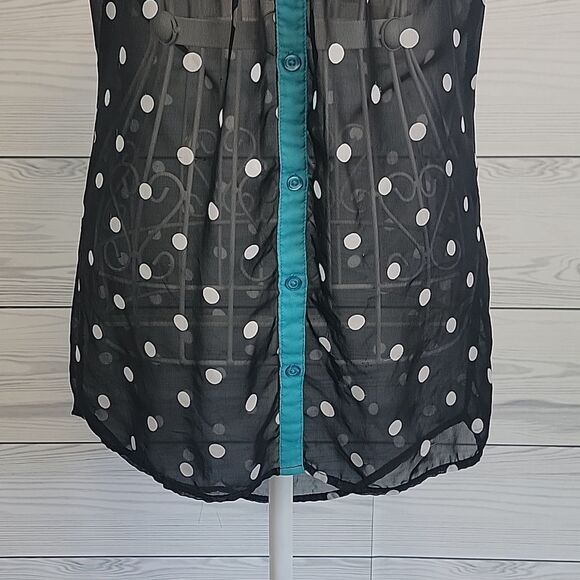 Candies Polka Dot Sleeveless Top - Black and Teal Womens Size XS - Picture 3 of 11